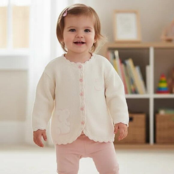 First Wish Furry Bunny Cream Cardigan Knit Sweater 18 Months - Picture 1 of 9